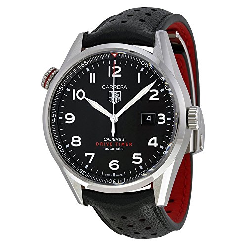  Tag Heuer Carrera WAR2A10FC6337 - Orologio da uomo in pelle nera, quadrante nero, Nero , Cinturino