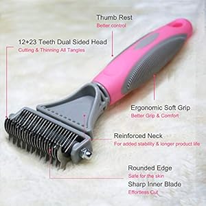 Pet Dematting Comb  2 Sided Undercoat Rake for Cats  Dogs  Safe Grooming Tool for Easy Mats  Tangles Removing  Medium and Long Haired Cats Dogs Brush for Shedding Pink  Cucciolini Doodles Pet dematting comb  2 sided undercoat rake for cats  dogs  safe grooming tool for easy mats  tangles removing  medium and long haired cats dogs brush for shedding pink   cucciolini doodles
