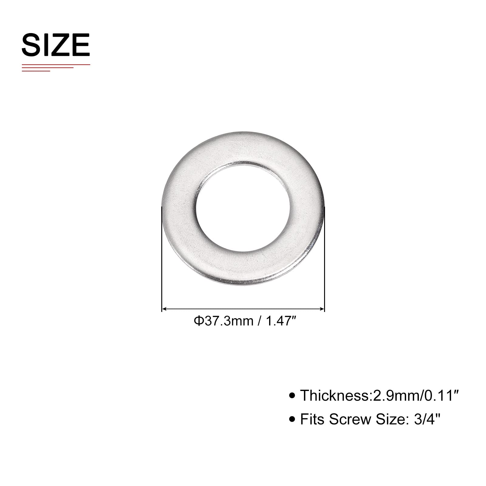 DTGN 37.3mmx2.9mm(ODxT) 316 Stainless Steel Flat Washers, 5Pack, Good for 3/4" Industrial Machinery Screw Bolt - Image 2
