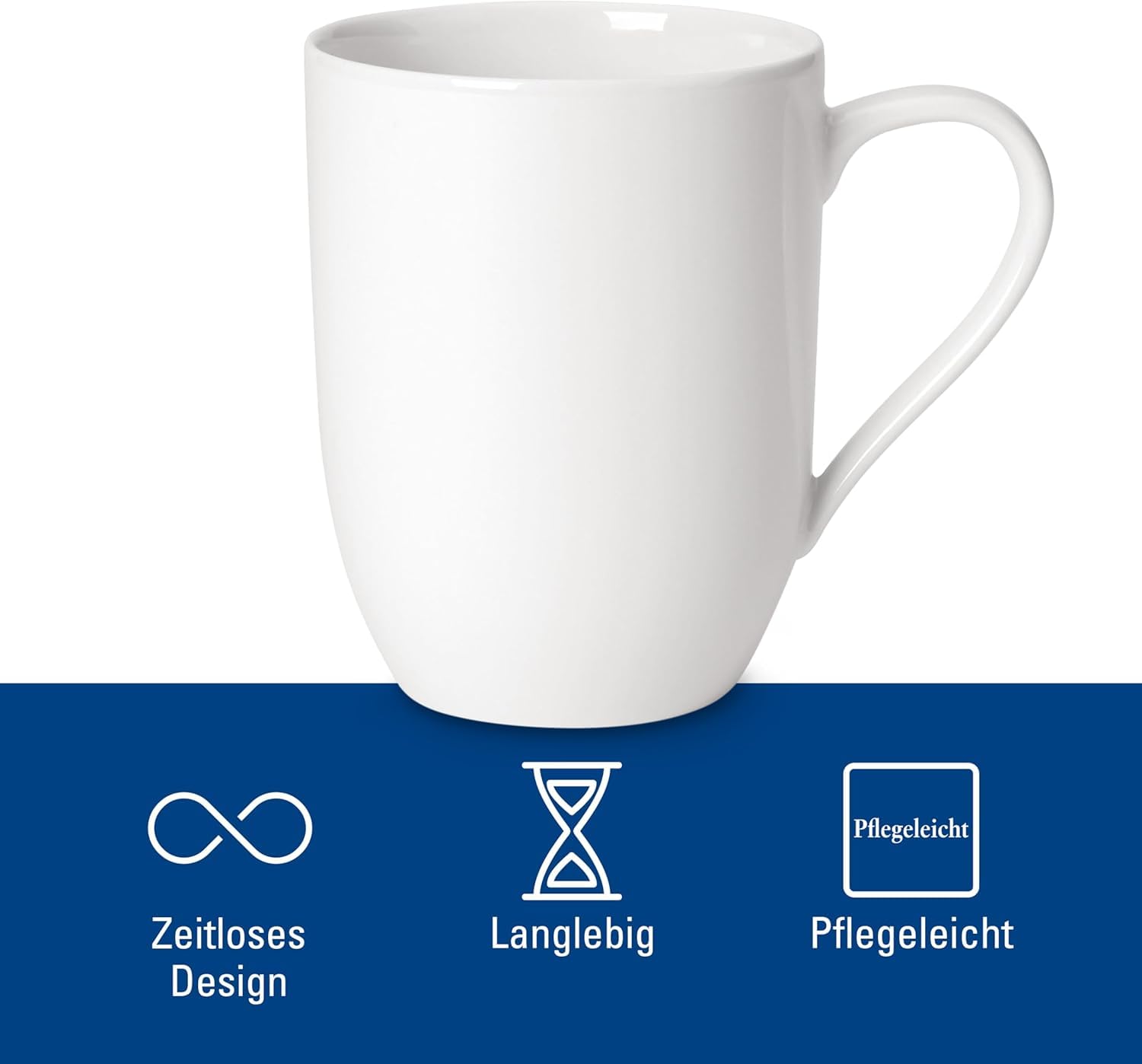 Villeroy & Boch For Me Lot de 6 tasses à anse 290 ml blanc, passent au lave-vaisselle, au micro-ondes, tasses à café pour 6 personnes, tasses à café, grandes tasses, vaisselle, porcelaine de qualité