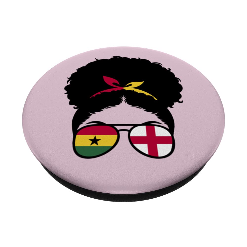 Ghana and England Mix Afro Bun Half English half Ghanaian PopSockets Swappable PopGrip, Black - Image 2