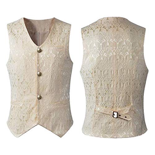 Mens Victorian Suit Vest Renaissance Steampunk Gothic Jacquard Waistcoat Men's Steampunk Gothic Vest(White,Large) Comfortable4