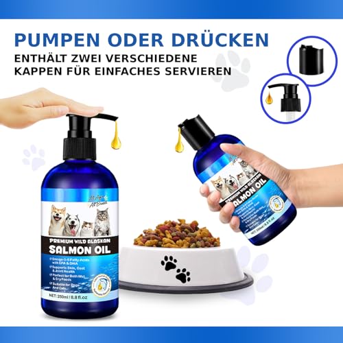 SteriMedo Lachsöl für Hunde & Katzen 250 ml, Omega 3-6 Fischöl aus Wildlachs, Unterstützt Fell, Haut, Gelenke, Hochdosierter Futterzusatz, Geeignet für alle Rassen