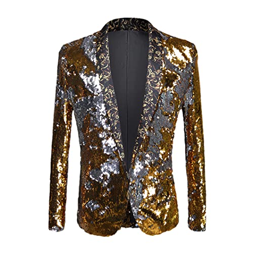 Blazer Decorato Lucido Per Gli Uomini Night Club Laurea Suit Costo Paillettes DJ Giacca Giallo US 42R L
