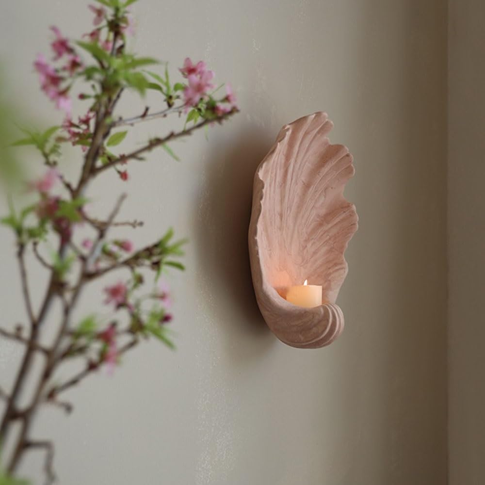 Stary świecznik Ceramiczny świecznik ścienny w kształcie muszli do salonu, wąskich ścian i przedpokoju Świeczniki(Pink,Duży)