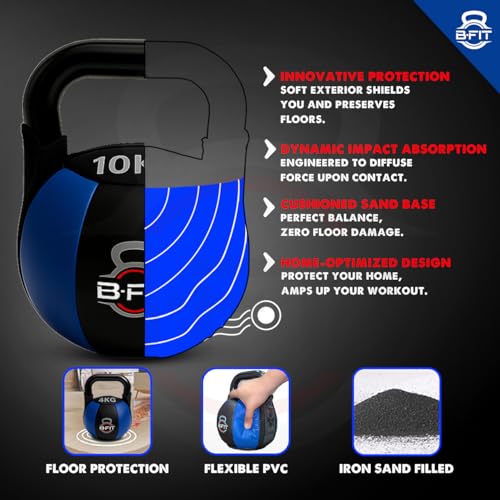Image of B Fit PU Leather Premium Soft Kettlebell with Handle for Weightlifting, Conditioning, Strength and core Training (10 Kg)