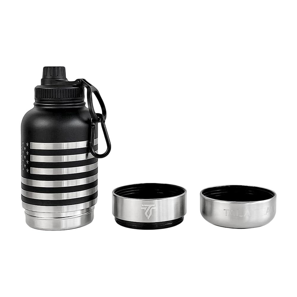 Botella de agua aislada portátil (32 onzas) – Botella de agua de viaje para perros con un gancho para senderismo y 2 cuencos adjuntos. Accesorios de viaje para perros, cuencos de viaje para
