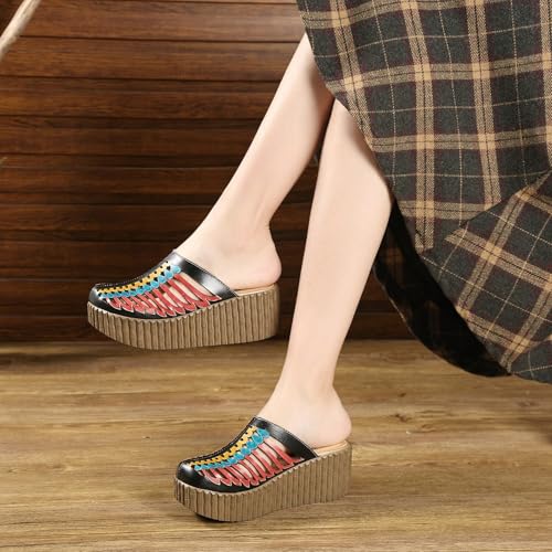 Platform Wedge Sandals for Women, 2Inch Heel Closed Toe Wedge Sandals, 2025 New Ethnic Style Mesh Casual Slip-on Walking Sandals Leather Water Shoes2