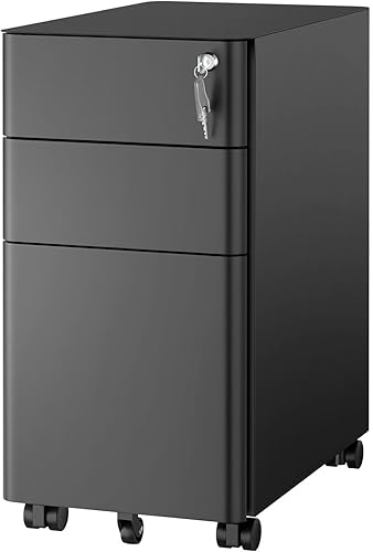 Miniatura 10 de Mount-It! Pedestal de archivos móvil, archivador con 3 cajones, diseño delgado para almacenamiento debajo del escritorio para archivos, carpetas y