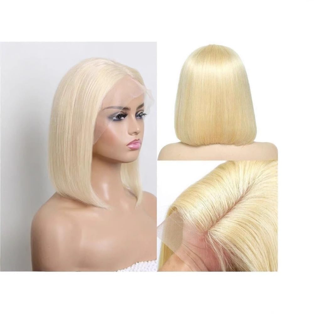 613 blond krótka peruka bob, prawdziwe włosy, 13 x 4 HD, przezroczyste peruki z przodu, bez kleju, 180 gęstości, dla kobiet do cienkich włosów