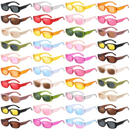 Matcheck 40 Pack Retro Rectangle Sunglasses Bulk Narrow Frame Glasses Wholesale Women Square Eyewear Party Favor Shades