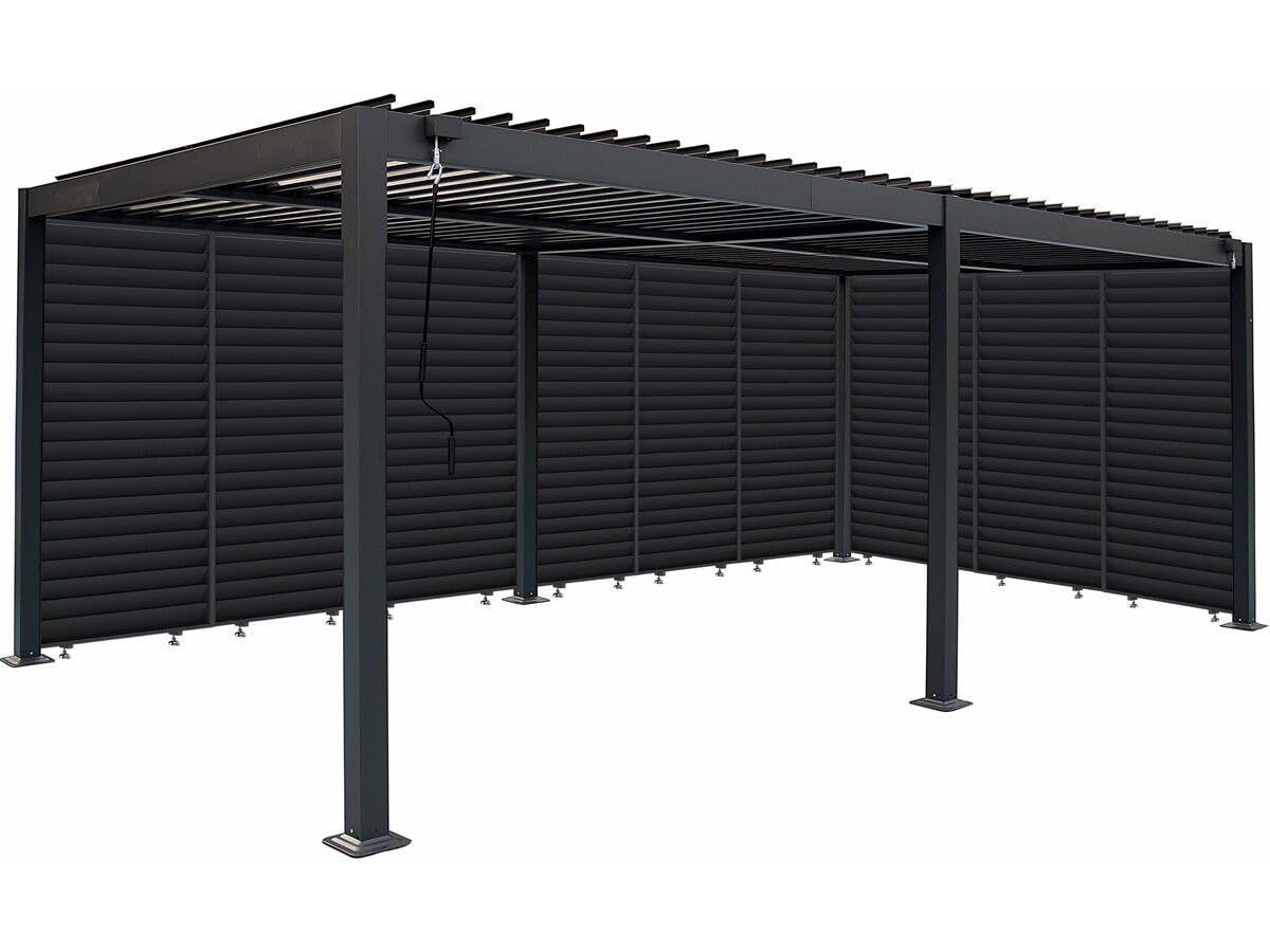 Pergola bioclimatique avec 9 persiennes en Aluminium Kensington - 3 x 6 m - Gris