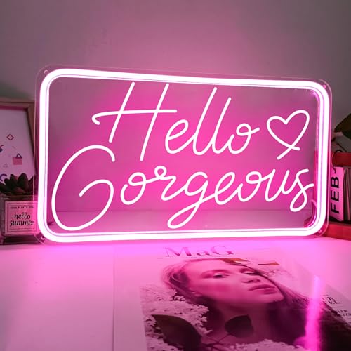 Hello Gorgeous Neon Signs Hello Beautiful Bedroom Neon Signs Pink Neon Sign are Suitable as Background WallDecor ations for Family Weddings and Birthdays Pink Neon Light Wth Dimmable Switch