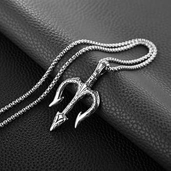 HZMAN Men's Poseidon Trident Necklace - Stainless Steel Greek Mythology Pendant With 24" Chain