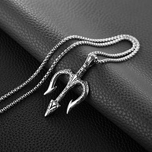 HZMAN Men Vintage Poseidon Trident Necklace, Ancient Greek Mythology Amulet Pendant3