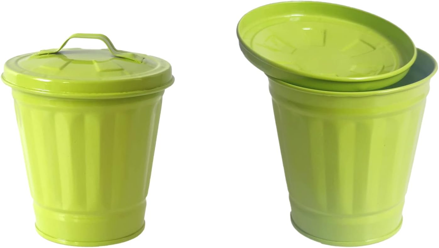 AITING Mini Trash can & Iron Garbage can Pencil Cup Holder 2pcs (Green)