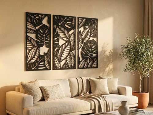 Cadre decoration chambre haut de gamme triptyque bois exotique Vailla 3D