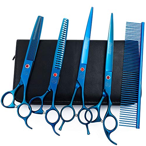 Image of Moontay Professional Dog Grooming Scissors Set, 7 Inch /8 Inch Pet Grooming Scissors Chunkers Shears for Dog, Curved Dog Grooming Scissors, Thinning Shears for Dog with Grooming Comb