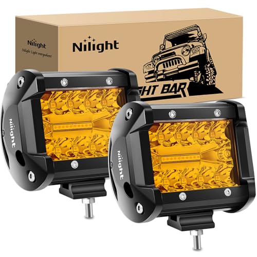 Nilight 4 Inch Amber LED Light Pods 2PCS Triple Row 60W Flood Spot Combo Offroad Driving Fog Lighting for 12V 24V Pickup Truck ATV UTV SUV