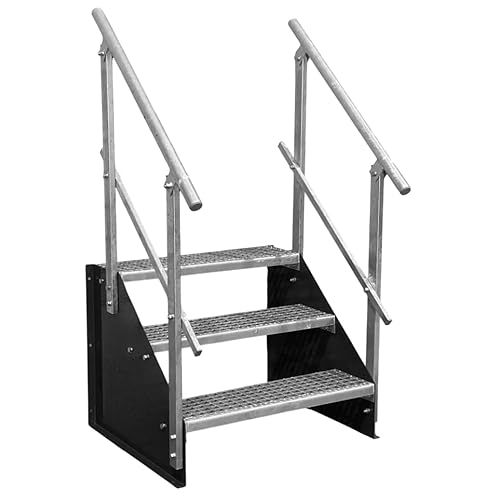 3 Stufen Standtreppe Stahltreppe freistehend Breite 80cm Höhe 63cm anthrazit beidseitiges Geländer