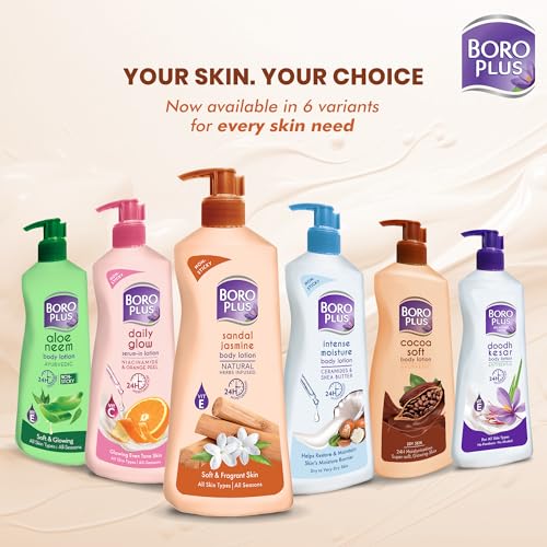 Image of BoroPlus Sandal & Jasmine Body Lotion | Natural Herbs Infused | 24 hrs Moisturisation | For Soft & Fragrant Skin | All Seasons|All Skin Types|No Added Parabens|400ml