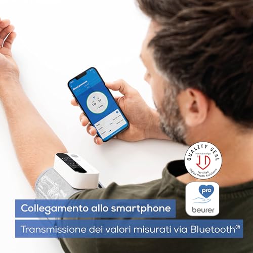 Beurer BM 59 Misuratore di pressione da braccio, manicotto senza tubi e cavi, indicatore di rischio LED, rilevamento aritmie, circonferenza braccio 22-42 cm, dispositivo medico, con connessione app - Immagine 4