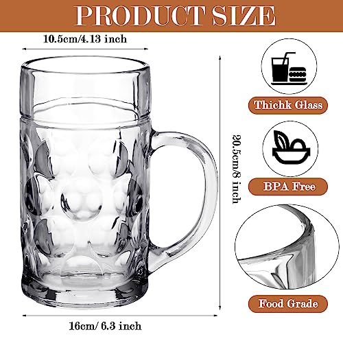 Zhehao Summer Jumbo Beer Mug Large Glass Beer Stein Mugs with Handle Clear Drinking Beer Mug Bulk Dimpled Beer Cups for Beer Juice Coffee Beer Fest Party BBQ Picnic Wedding Summer Party(44 oz, 2 Pcs) - Image 3