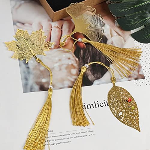 3 Pcs Metal Leaf Bookmark, Classical Vintage Bookmarks Book Markers with Tassel for Women Reader Teacher Student Graduation Birthday Leaving Gift (3 Style)