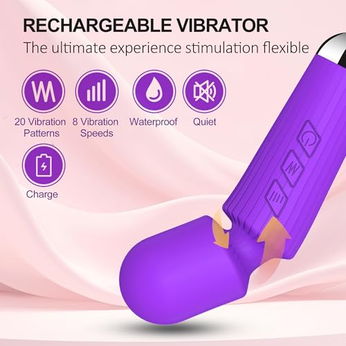 Image of Mini Cordless Massager - 8 Intensity Levels & 20 Quiet & Waterproof Vibration Modes, Handheld Wand Massage for Neck, Back, Shoulder, Muscle Pain Relief (Purple)