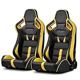 ModifyStreet Universal PVC Leather Reclinable Black with Yellow Racing Seats Right Left [VIPER-Series]