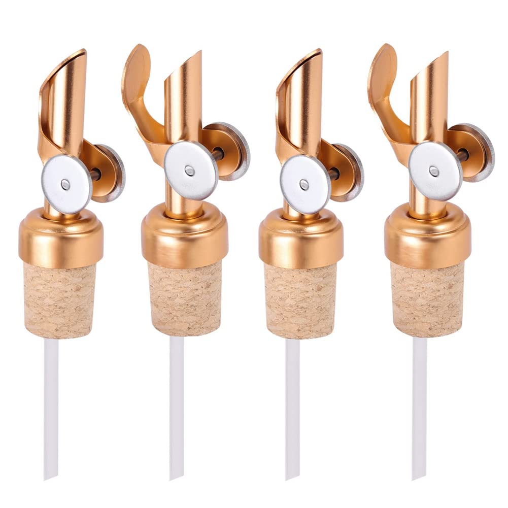 Pasuihcay 4 Pack Olive Oil Spout with Cork Oil Spout Liquor Pourers Olive Oil and Vinegar Stopper for Kitchen Pours Liquor or Oils, Gold