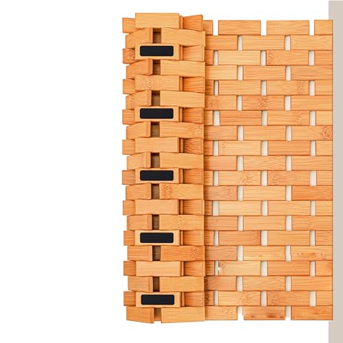 SereneLife Bambusmatte, 40x60cm Badematte Holz, Antirutschmatte Dusche- Schimmelresistent, Bambusteppich Rollbar, für Bad, Spa, Sauna, Küche & Terasse, Badvorleger Schnell trocknend