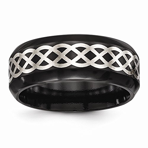 Sonia Jewels Black Titanium Men's and 925 Sterling Silver-Inlay Celtic Knot Irish Claddagh Wedding Band Ring