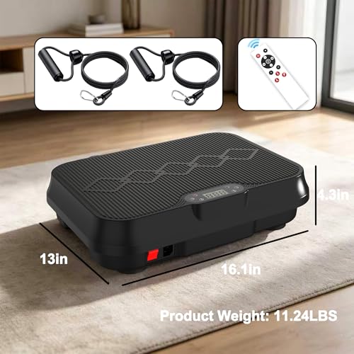 Image of Vibration Plate Machine with Resistance Bands and Remote Control 125 Speed Levels 450LB Capacity Whole Body Oscillating Platform for Home Use