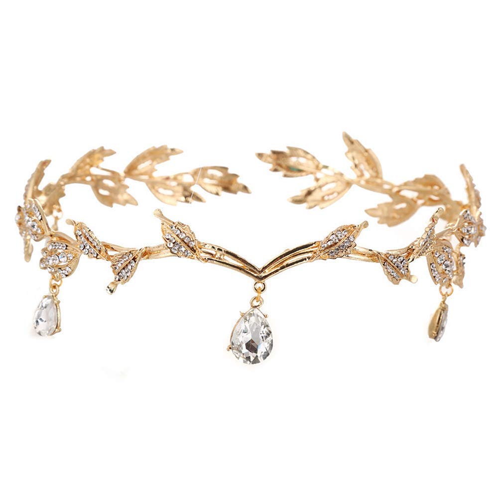 REYOK Tiara de Boda Novia Hojas Dama de Honor Corona Diadema Cristal Rhinestone Tiara Corona, Crystal Princess Headpieces Fiesta de cumpleaños Prom Accesorios para el Pelo para Novia Boda