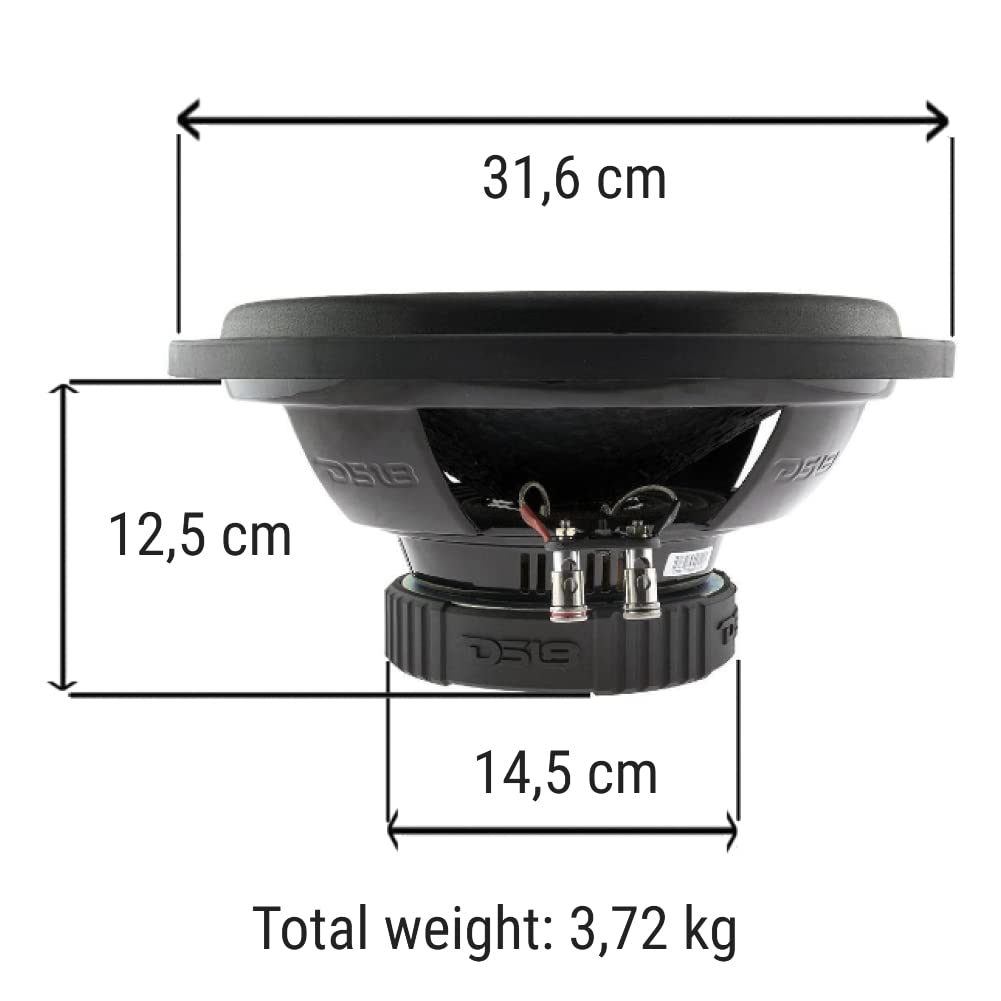 1 SUBWOOFER compatibile con DS18 SELECT SLC-12S SLC12S da 30 cm 300 mm 12" 250 watt rms e 500 watt max svc single voice coil 4 ohm ottimo per cassa cofano auto + sticker, 1 pezzo