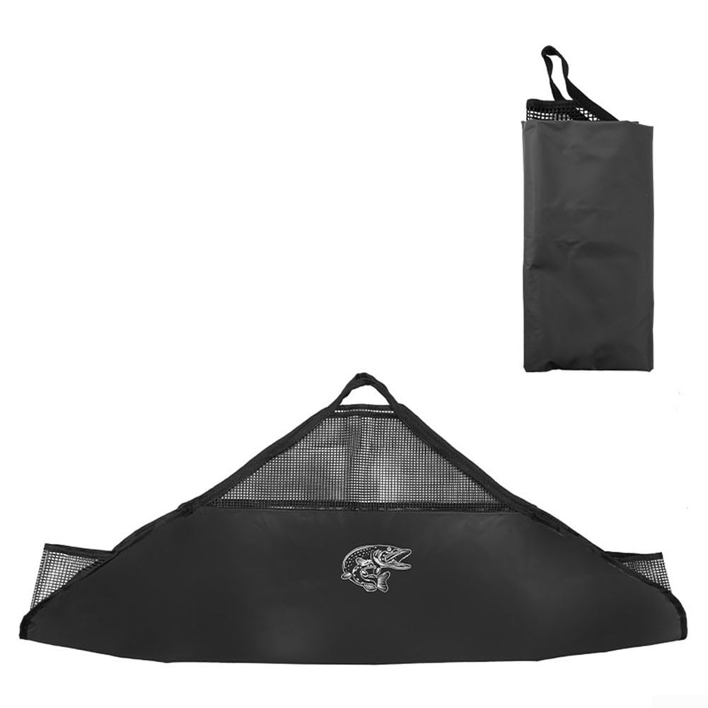 Portable Fish Weigh Sling Bag with Built-in Ruler, Sturdy Nylon Unhooking Mat for Catch Care, Foldable Mesh Storage Net for Coarse Fishing Tackle Accessories Black(Fish bag - black)