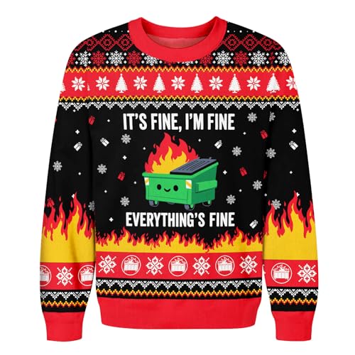 Image of 99TIMORO Its Fine Im Fine Ugly Christmas Sweater for Men and Women, Holiday Pullover Novelty Crewneck Sweatshirt, Festive Outfit Gift