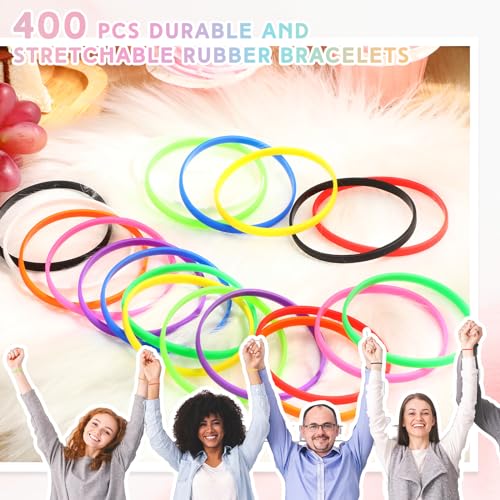 image for Liliful 400 Pcs Silicone Wristbands Solid Color Silicone Bracelets Bla