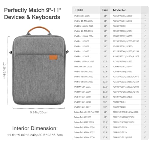 Image of MoKo 9-11 Inch Tablet Sleeve Bag Handle Carrying Case with Shoulder Strap | Fits iPad Pro /Air /A16 11-inch, iPad 10th 10.9, iPad 9 /8 /7th 10.2, iPadAir 5 /4th 10.9 and Tab S8 /S9 11-inch, Dark Gray