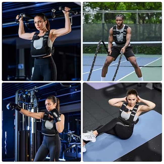 ZELUS Weighted Vest for Women Men, 4-10lb/11-20lb/20-32lb Adjustable Weight Vest with 6 Iron Sand Bags, U-Shaped Rucking Vest with Adjustable Buckle Straps, Workout Vest for Strength Training, Black