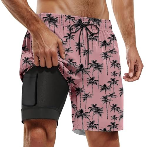 Tobysper Bañador corto de compresión 2 en 1 para hombre, cintura elástica, secado rápido, Rosa., 5XL