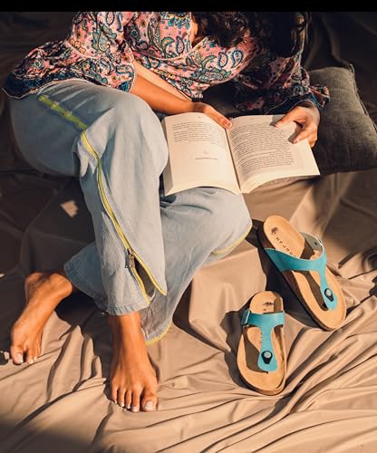 Image of HF JOURNEY Women's Cork Footbed Thong Sandal,Slip On Entry,(Size 36-41) PU, Casual Lounging Slipper, EVA Sole, Flat Heel, Anna Carina 2.0