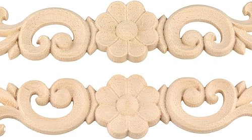 Miniatura 3 de Apliques de madera tallada onlays, decoración de superposiciones de tallas largas, adornos de calcomanías con incrustaciones de roseta para cajones,