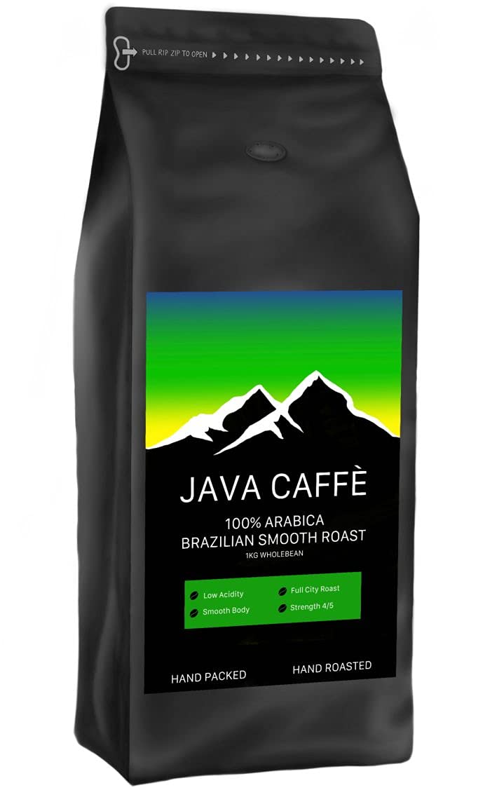 Java Caffe Brazilian Smooth Roast Coffee Beans 1kg Bag, Hand Roasted Full Medium Roast, Resealable Bag