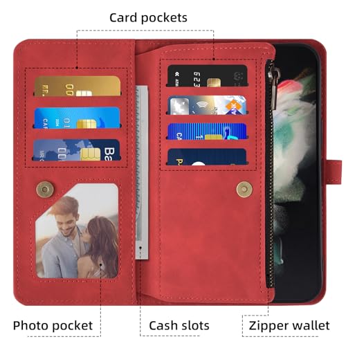 Coque Samsung Z Fold 3 Fleur Rouge avec Chaîne et Clapet - 4