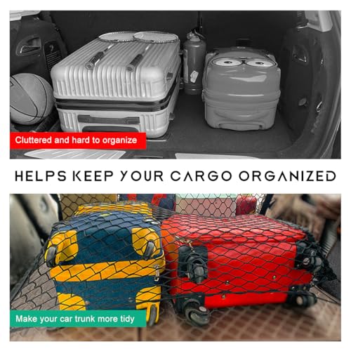 MUQIDA Stretchable Cargo Net, 43.3\"×15.7\" Adjustable Elastic Trunk Bed Storage Organizer Net with Hooks, Heavy Duty Automotive Luggage Rear Cargo Mesh Universal for Most Vehicles
