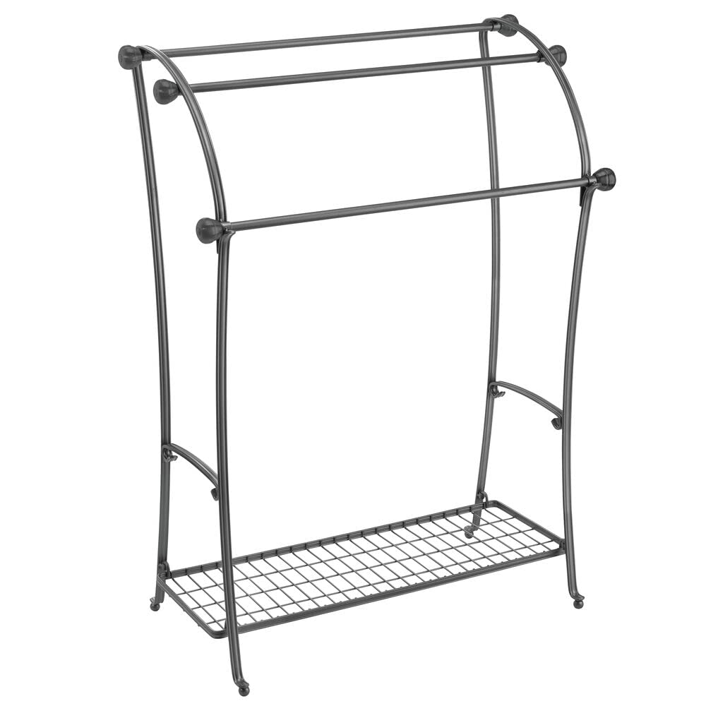Porte-serviettes Sur Pied Métal 4 étages - Design Moderne, Noir, Dimensions 60/70/80 X 25 X 120 Cm - Pour Salle De Bain, Piscine, Rangement