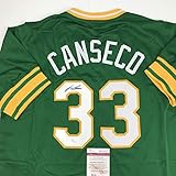 Autographed/Signed Jose Canseco Oakland Green Baseball Jersey JSA COA