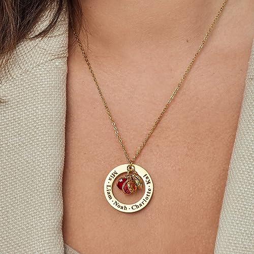 Personalized Name Necklace with 1-6 Birthstones for Mom, Grandma, Women, Custom Engraved Family Jewelry, 18k Gold Plated, Multiple Birthstones & Kids Names, Mother's Day, Christmas, Jewelry Gift2